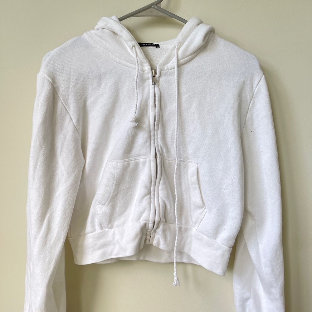 cropped brandy Melville white crystal hoodie